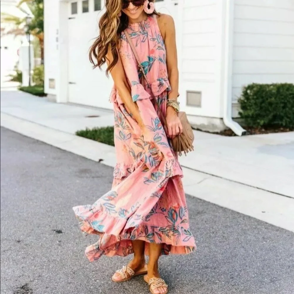 Free People Coral Anita Floral Summer Maxi - Picture 2 of 9